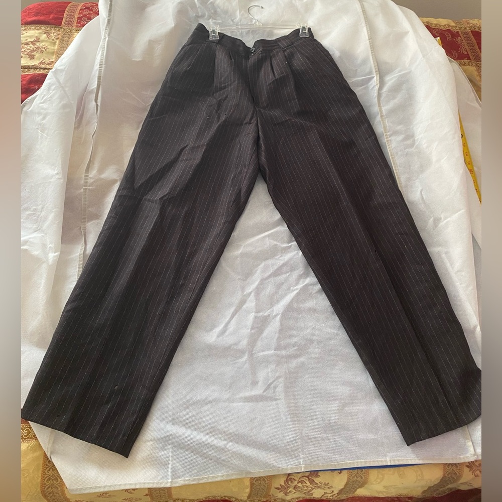 100% pure wool pinstripe women’s straight leg slacks.